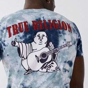 True Religion Buddha Logo Blue Tie Dye Crew Neck T Shirt Men's size S